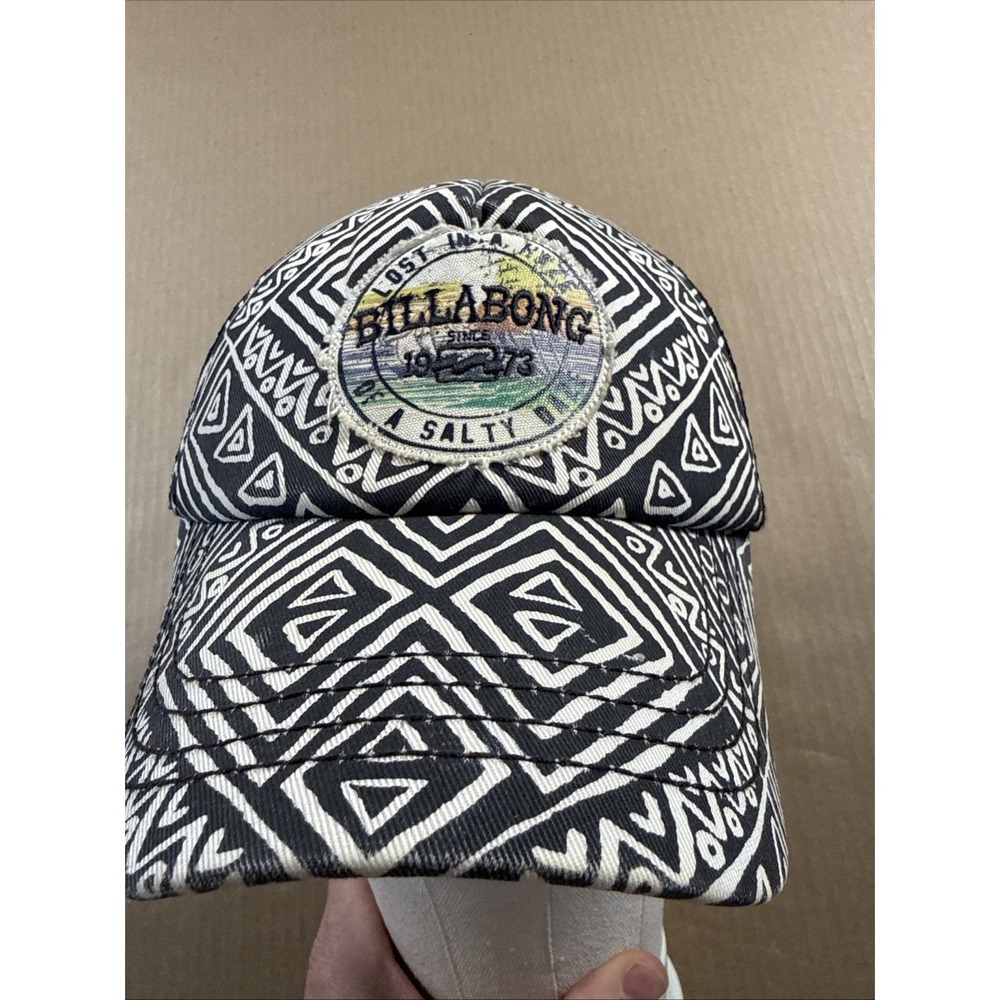 Billabong Hat Cap Snap Back Adult Black White Geometric Polyester Trucker